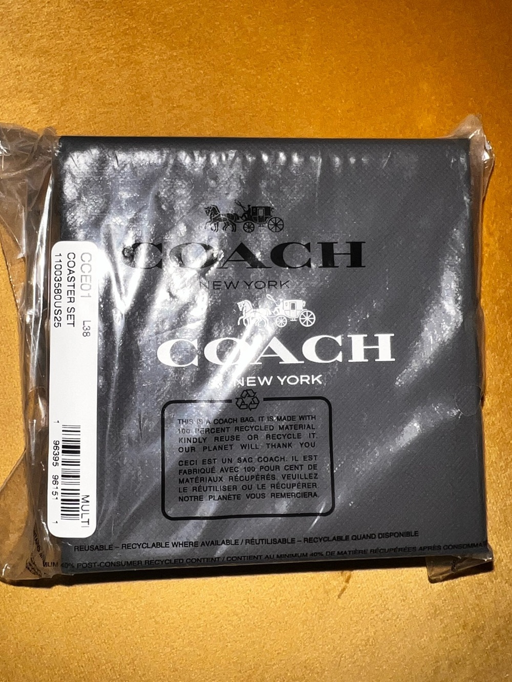 Set of 5 COACH Coasters in Black, Yellow, Orange, Red & Green - Picture 3 of 3